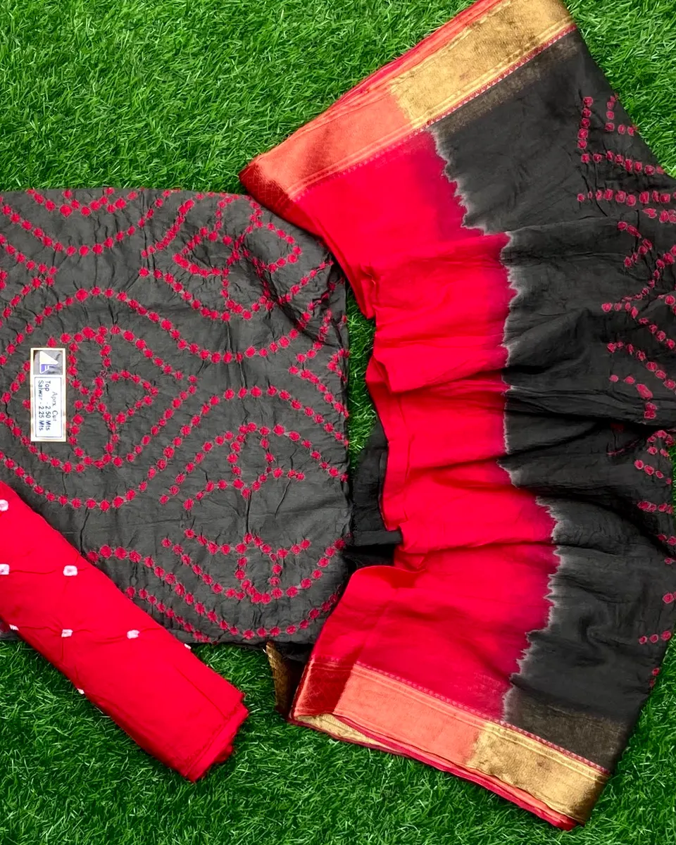 Charcoal and crimson tie-dye with fine pink detailing and a red panel